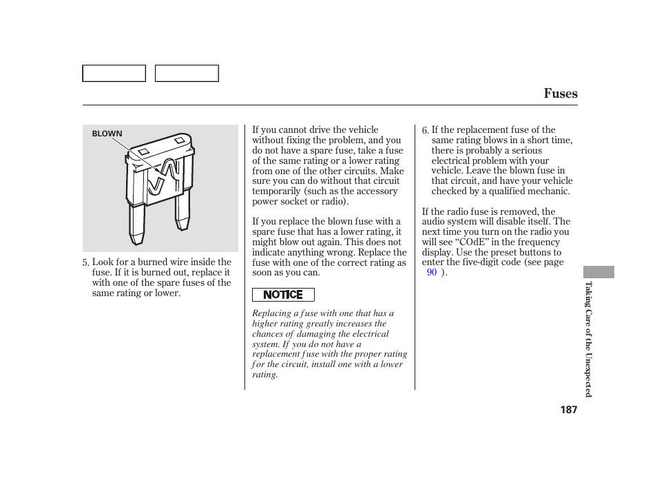 Fuses | HONDA 2006 Insight  - Owner's Manual User Manual | Page 188 / 218