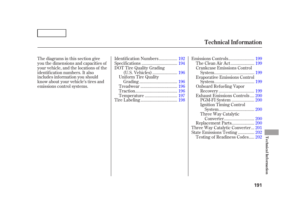 Technical information | HONDA 2006 Insight  - Owner's Manual User Manual | Page 192 / 218