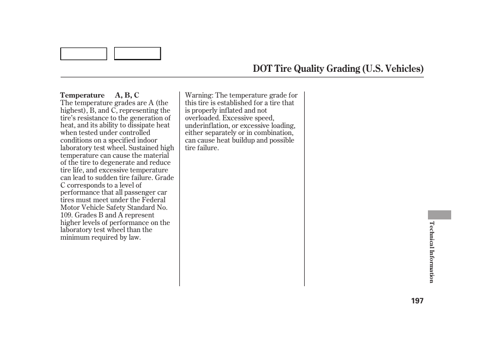 Dot tire quality grading (u.s. vehicles) | HONDA 2006 Insight  - Owner's Manual User Manual | Page 198 / 218