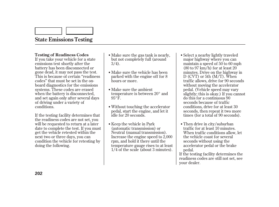 State emissions testing | HONDA 2006 Insight  - Owner's Manual User Manual | Page 203 / 218