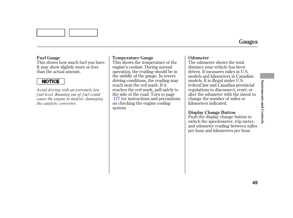 Gauges | HONDA 2006 Insight  - Owner's Manual User Manual | Page 50 / 218