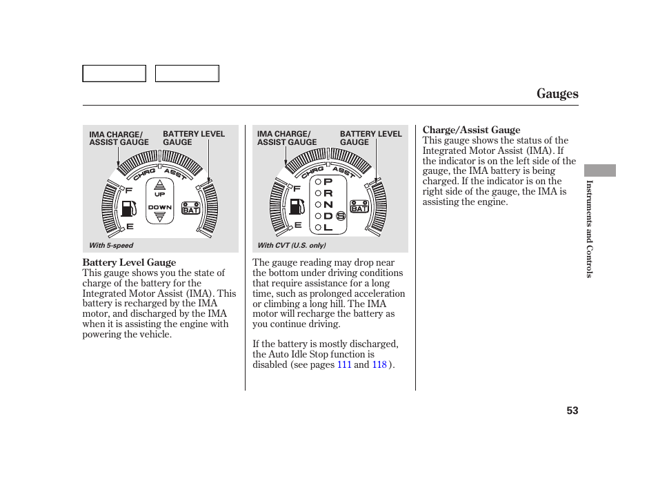 Gauges | HONDA 2006 Insight  - Owner's Manual User Manual | Page 54 / 218