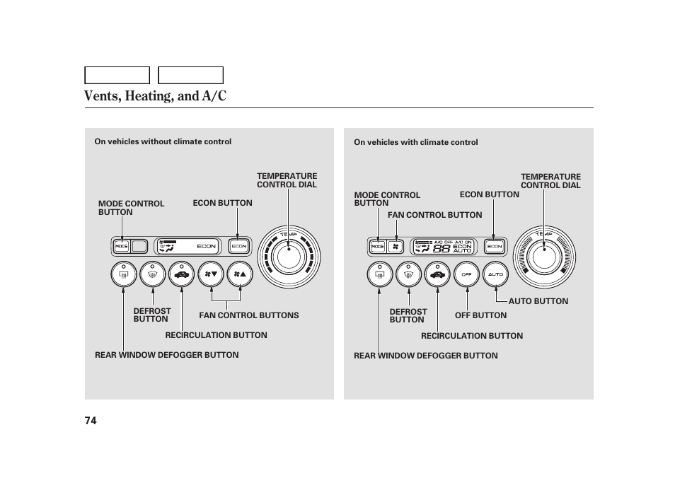Vents, heating, and a/c | HONDA 2006 Insight  - Owner's Manual User Manual | Page 75 / 218