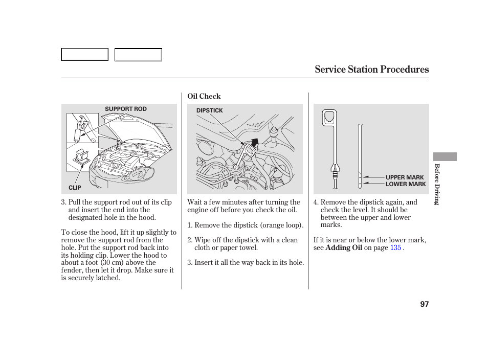 Service station procedures | HONDA 2006 Insight  - Owner's Manual User Manual | Page 98 / 218