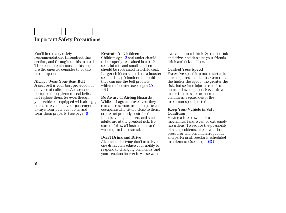 Important safety precautions | HONDA 2006 Element - Owner's Manual User Manual | Page 10 / 249