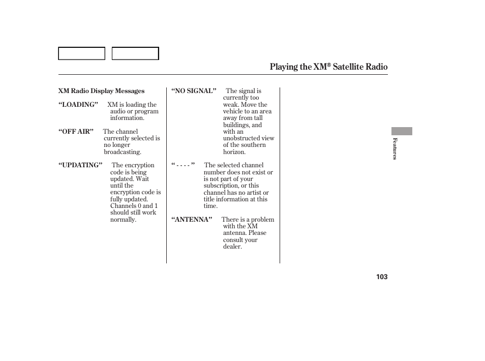 Playing the xm satellite radio | HONDA 2006 Element - Owner's Manual User Manual | Page 105 / 249