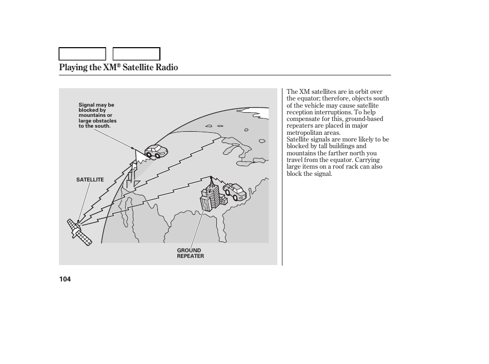 Playing the xm satellite radio | HONDA 2006 Element - Owner's Manual User Manual | Page 106 / 249