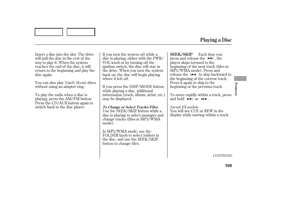 Playing a disc | HONDA 2006 Element - Owner's Manual User Manual | Page 111 / 249