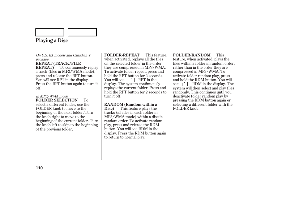 Playing a disc | HONDA 2006 Element - Owner's Manual User Manual | Page 112 / 249
