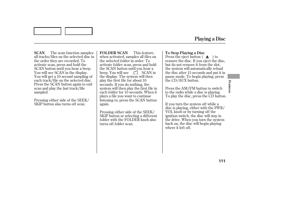Playing a disc | HONDA 2006 Element - Owner's Manual User Manual | Page 113 / 249