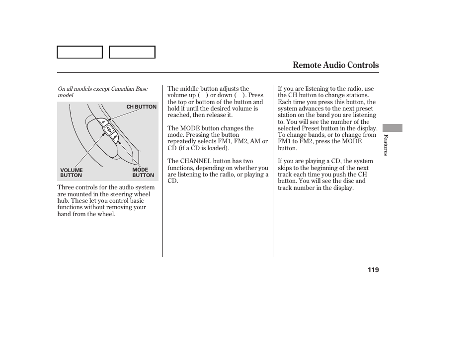 Remote audio controls | HONDA 2006 Element - Owner's Manual User Manual | Page 121 / 249
