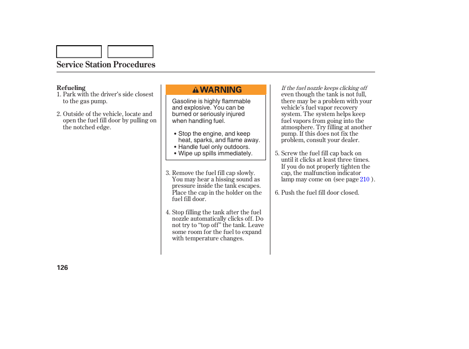 Service station procedures | HONDA 2006 Element - Owner's Manual User Manual | Page 128 / 249