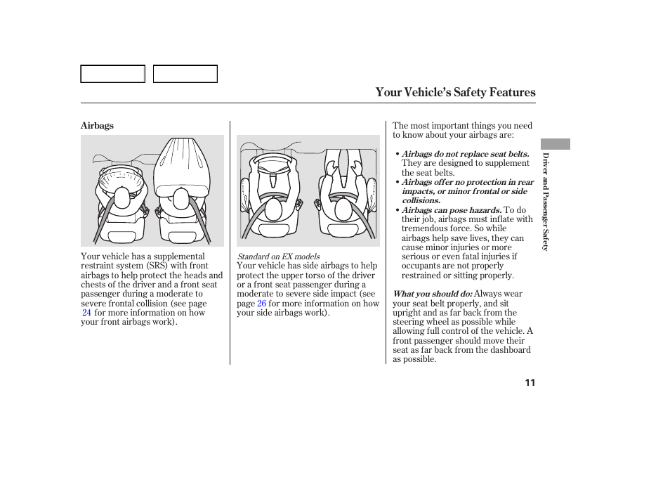 Your vehicle’s safety features | HONDA 2006 Element - Owner's Manual User Manual | Page 13 / 249