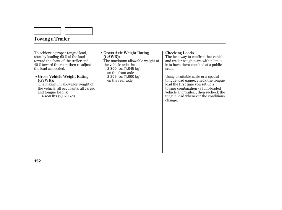 Towing a trailer | HONDA 2006 Element - Owner's Manual User Manual | Page 154 / 249