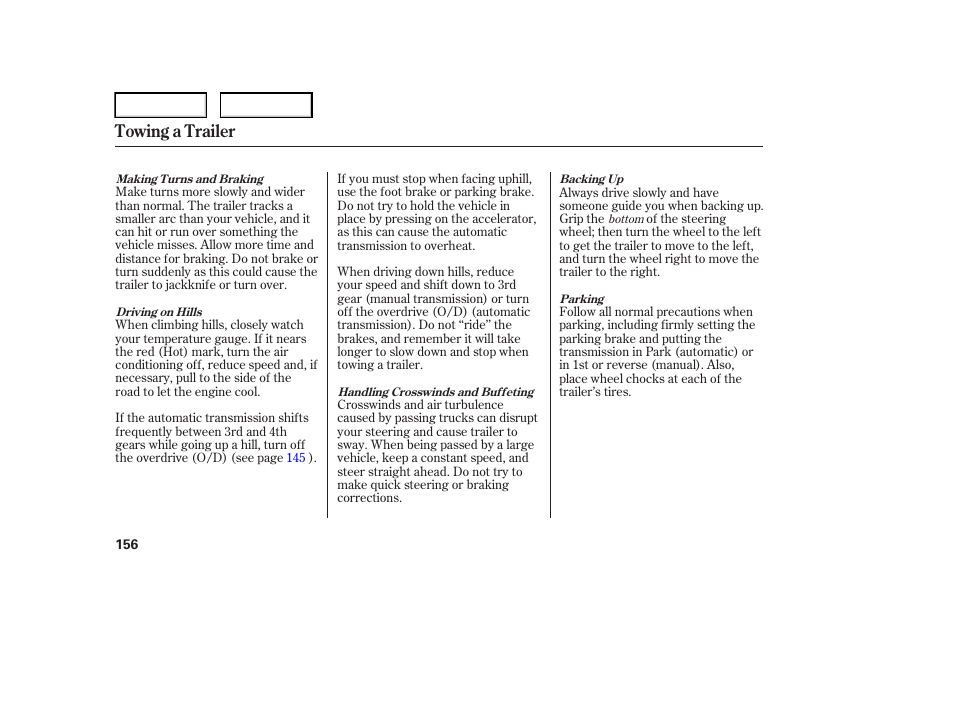 Towing a trailer | HONDA 2006 Element - Owner's Manual User Manual | Page 158 / 249