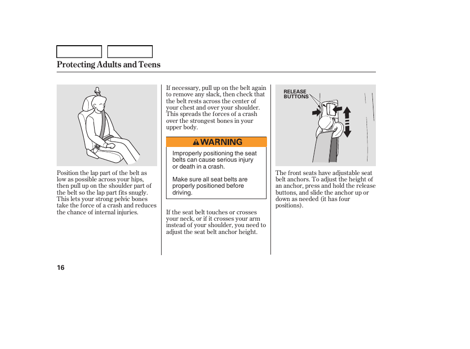 Protecting adults and teens | HONDA 2006 Element - Owner's Manual User Manual | Page 18 / 249