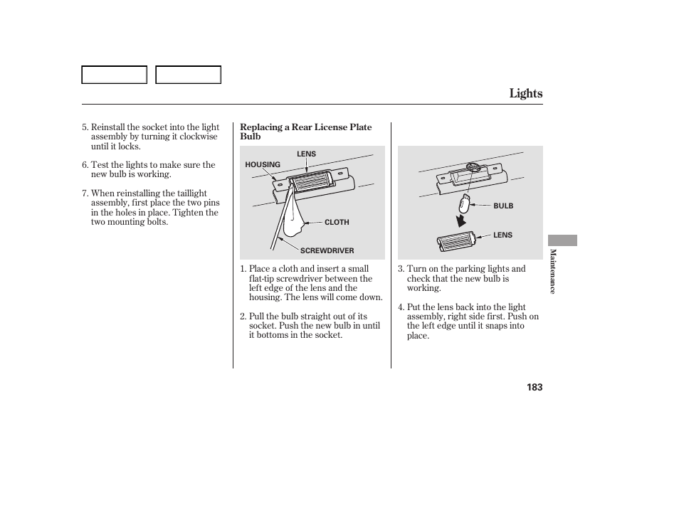 Lights | HONDA 2006 Element - Owner's Manual User Manual | Page 185 / 249