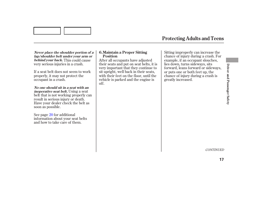 Protecting adults and teens | HONDA 2006 Element - Owner's Manual User Manual | Page 19 / 249