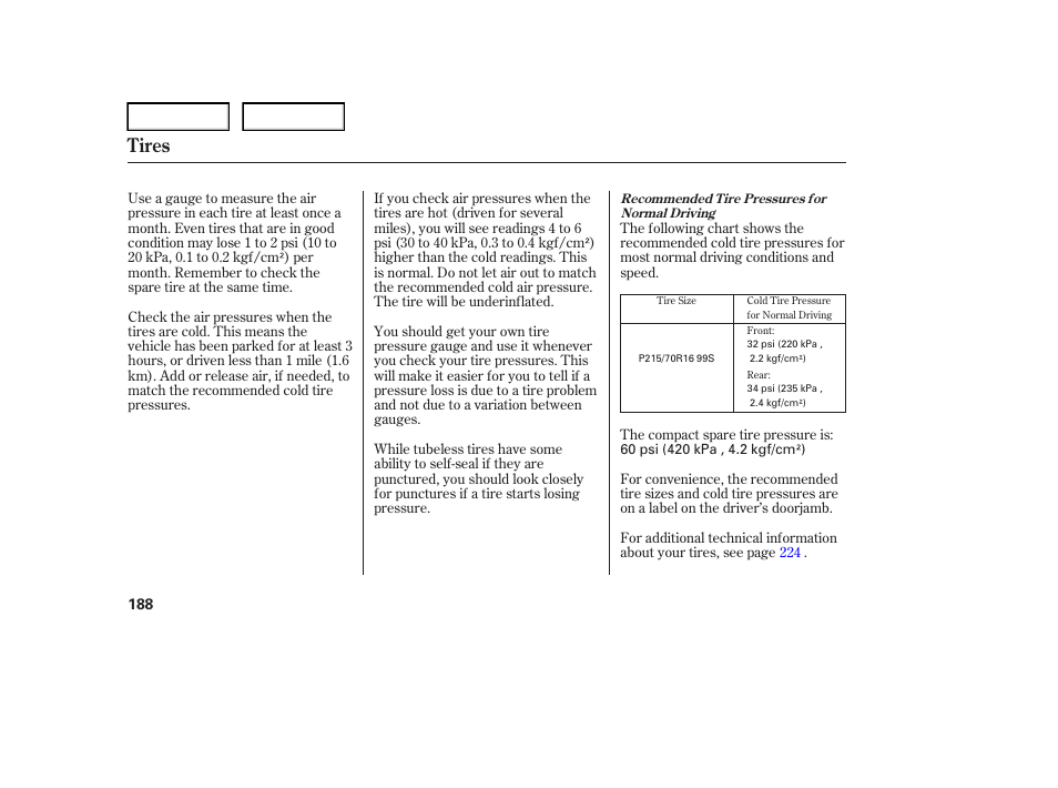 Tires | HONDA 2006 Element - Owner's Manual User Manual | Page 190 / 249