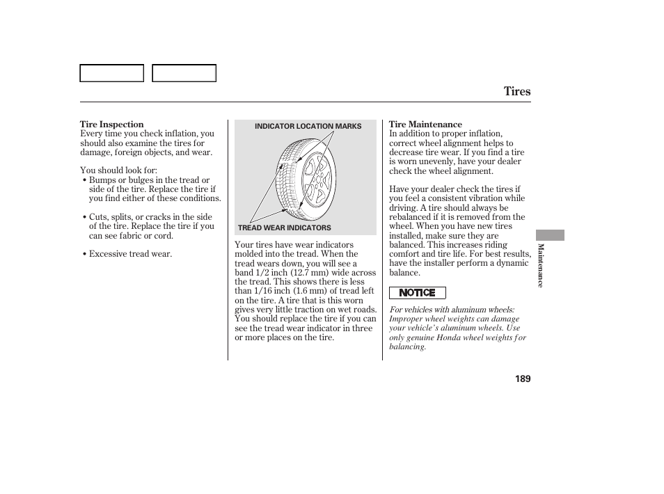 Tires | HONDA 2006 Element - Owner's Manual User Manual | Page 191 / 249
