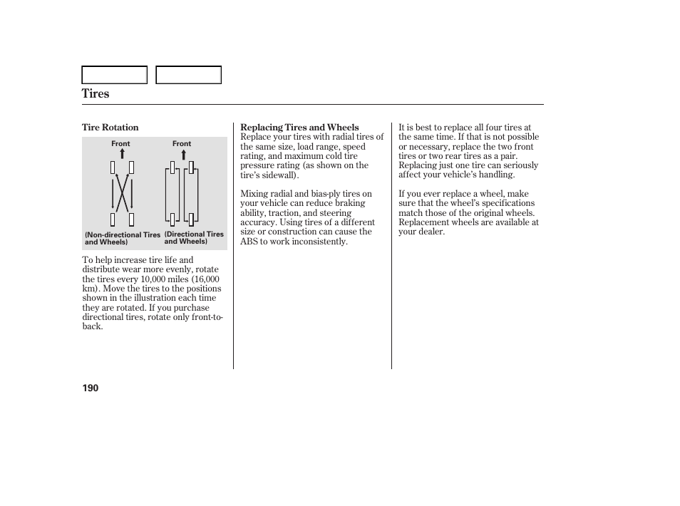 Tires | HONDA 2006 Element - Owner's Manual User Manual | Page 192 / 249