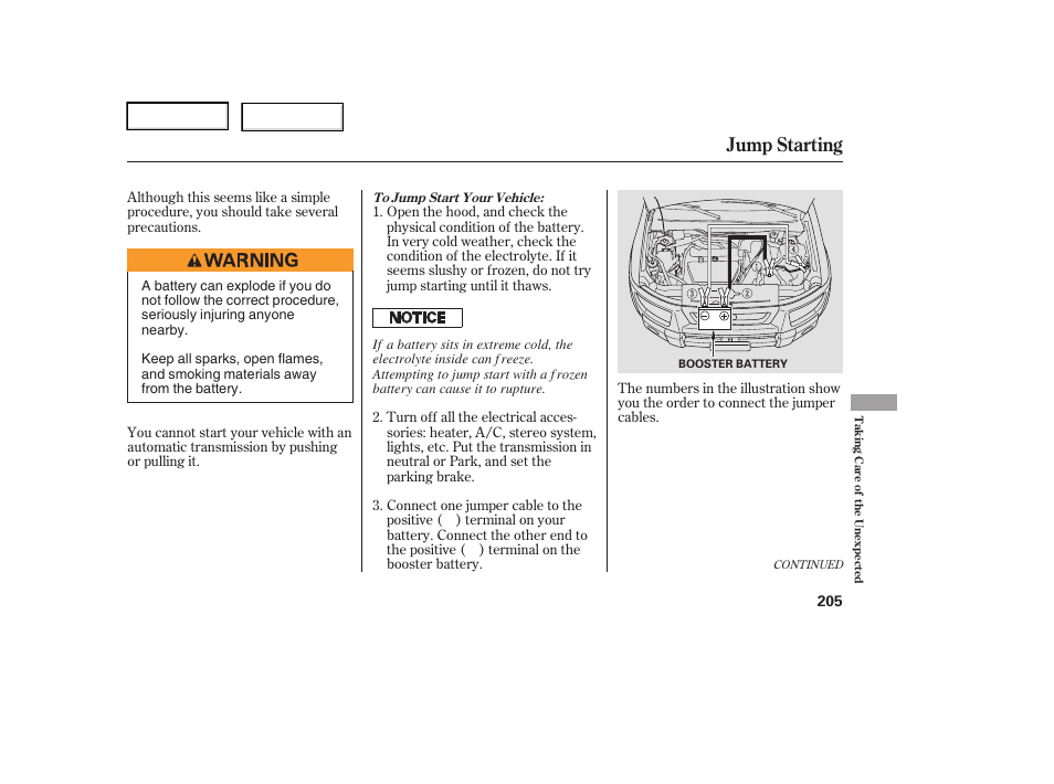 Jump starting | HONDA 2006 Element - Owner's Manual User Manual | Page 207 / 249