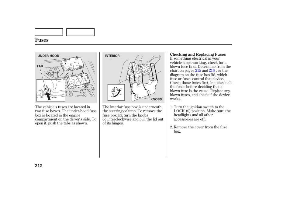 Fuses | HONDA 2006 Element - Owner's Manual User Manual | Page 214 / 249