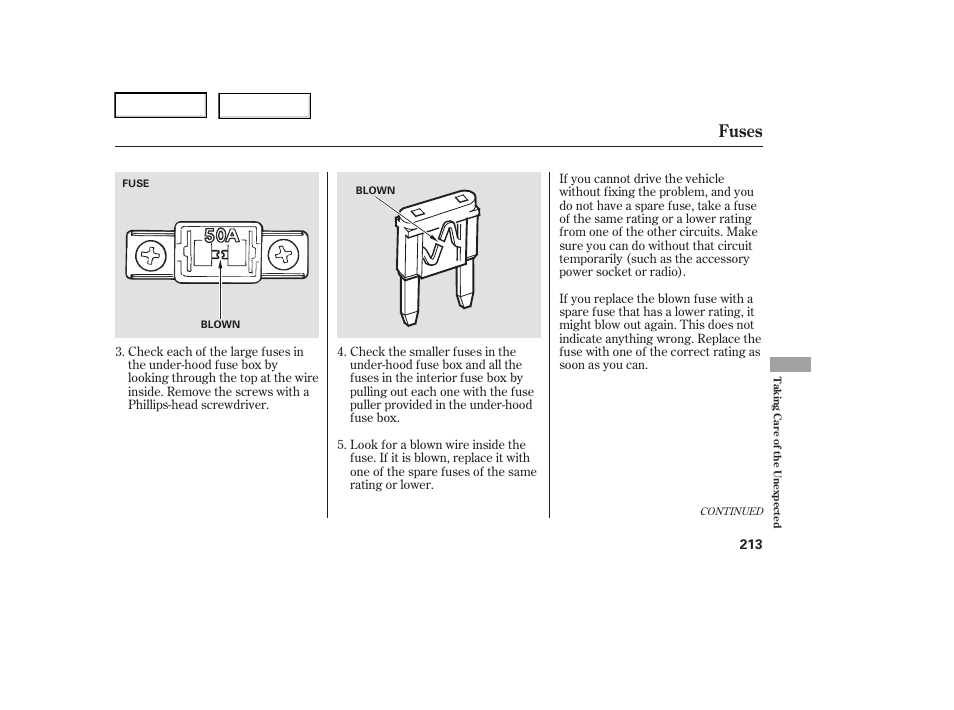 Fuses | HONDA 2006 Element - Owner's Manual User Manual | Page 215 / 249