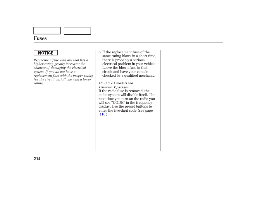 Fuses | HONDA 2006 Element - Owner's Manual User Manual | Page 216 / 249