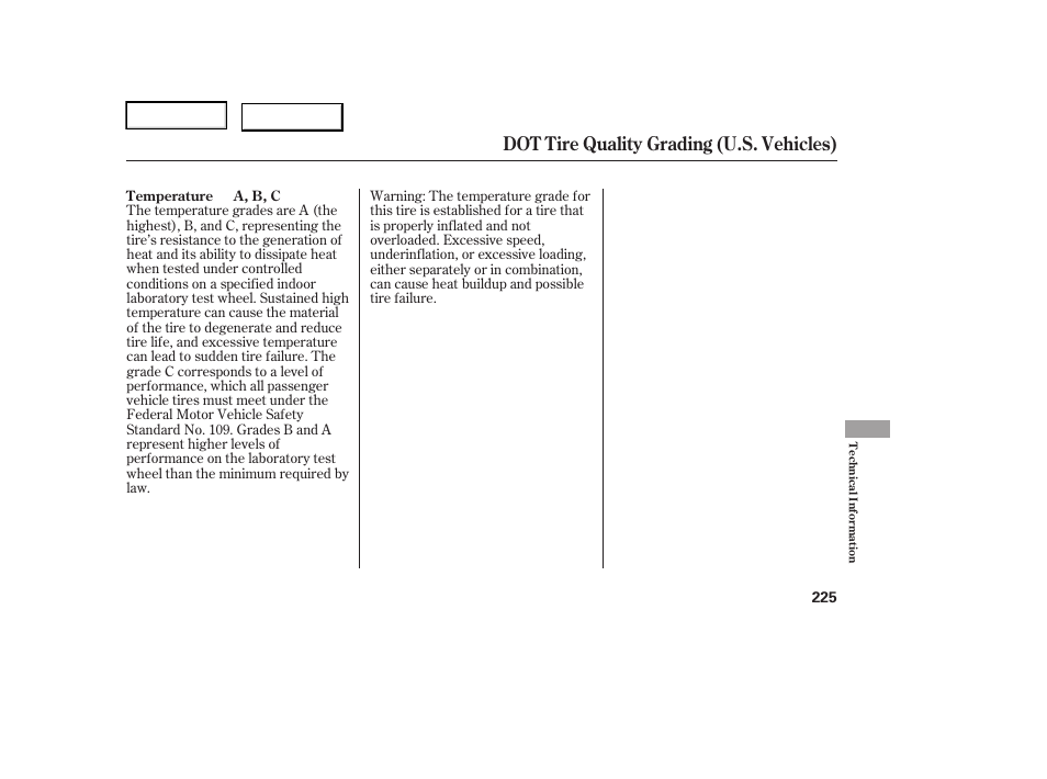 Dot tire quality grading (u.s. vehicles) | HONDA 2006 Element - Owner's Manual User Manual | Page 227 / 249