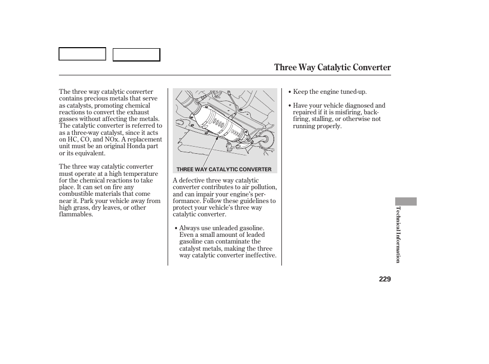 Three way catalytic converter | HONDA 2006 Element - Owner's Manual User Manual | Page 231 / 249
