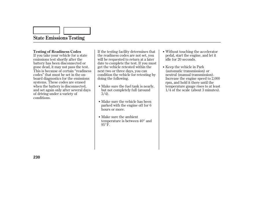 State emissions testing | HONDA 2006 Element - Owner's Manual User Manual | Page 232 / 249