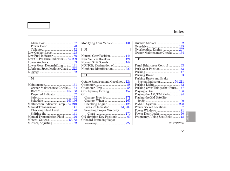 Index | HONDA 2006 Element - Owner's Manual User Manual | Page 245 / 249