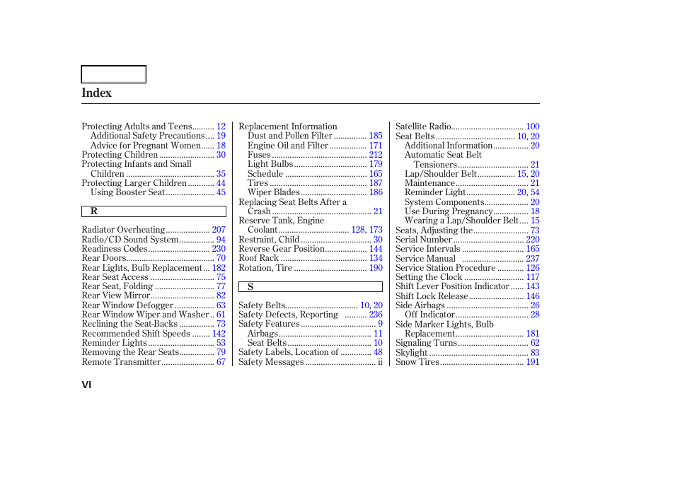 Index | HONDA 2006 Element - Owner's Manual User Manual | Page 246 / 249