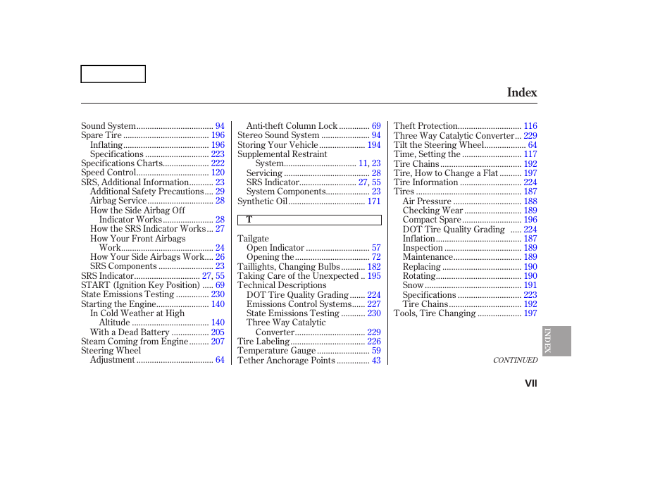 Index | HONDA 2006 Element - Owner's Manual User Manual | Page 247 / 249