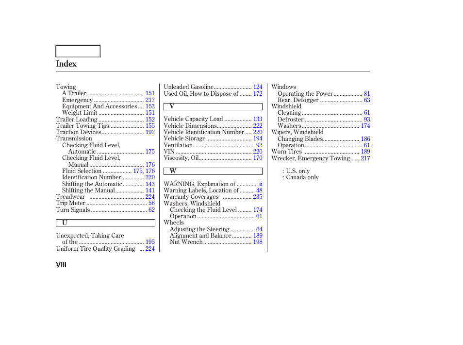 Index | HONDA 2006 Element - Owner's Manual User Manual | Page 248 / 249