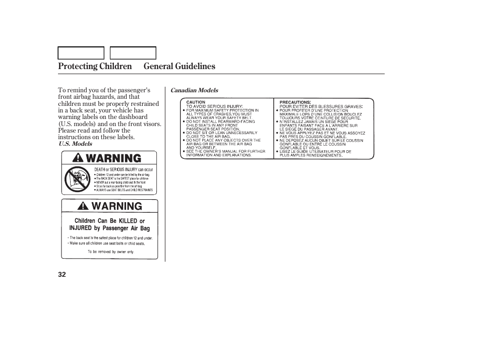 Protecting children general guidelines | HONDA 2006 Element - Owner's Manual User Manual | Page 34 / 249