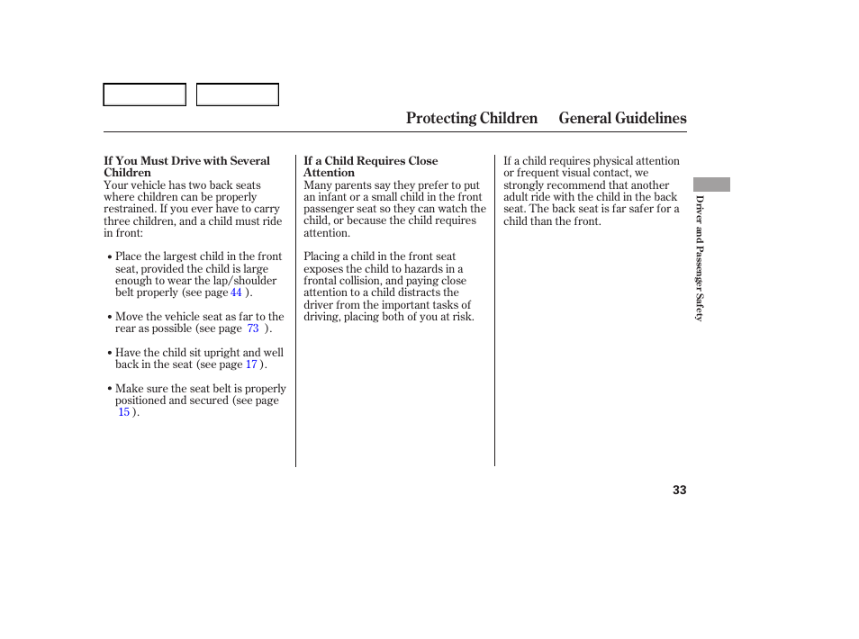 Protecting children general guidelines | HONDA 2006 Element - Owner's Manual User Manual | Page 35 / 249