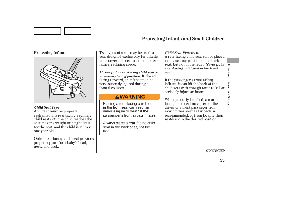 Protecting infants and small children | HONDA 2006 Element - Owner's Manual User Manual | Page 37 / 249