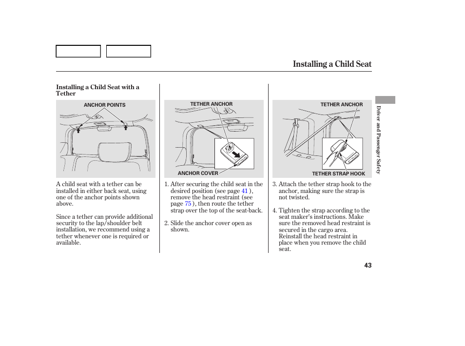 Installing a child seat | HONDA 2006 Element - Owner's Manual User Manual | Page 45 / 249