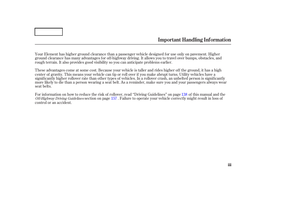 Important handling information | HONDA 2006 Element - Owner's Manual User Manual | Page 5 / 249