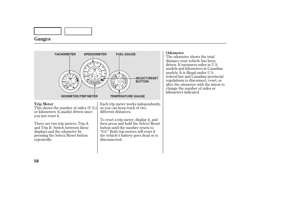 Gauges | HONDA 2006 Element - Owner's Manual User Manual | Page 60 / 249