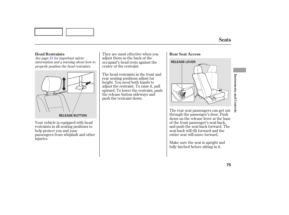 Seats | HONDA 2006 Element - Owner's Manual User Manual | Page 77 / 249