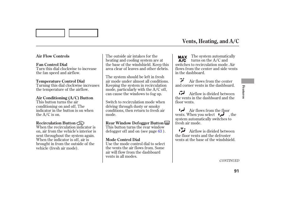 Vents, heating, and a/c | HONDA 2006 Element - Owner's Manual User Manual | Page 93 / 249