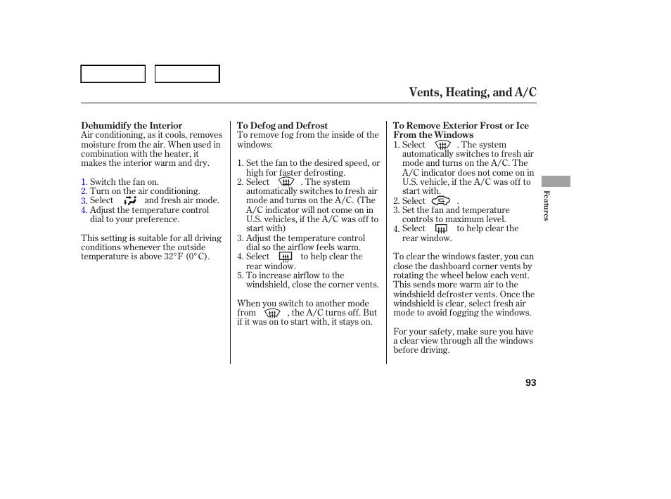 Vents, heating, and a/c | HONDA 2006 Element - Owner's Manual User Manual | Page 95 / 249