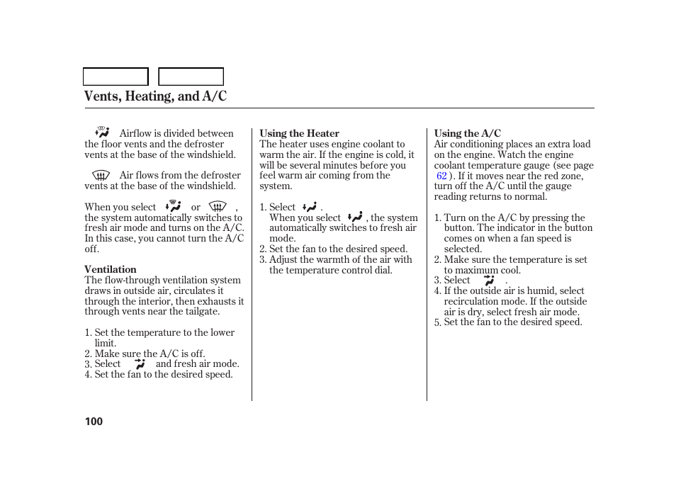 Vents, heating, and a/c | HONDA 2006 CR-V - Owner's Manual User Manual | Page 103 / 274