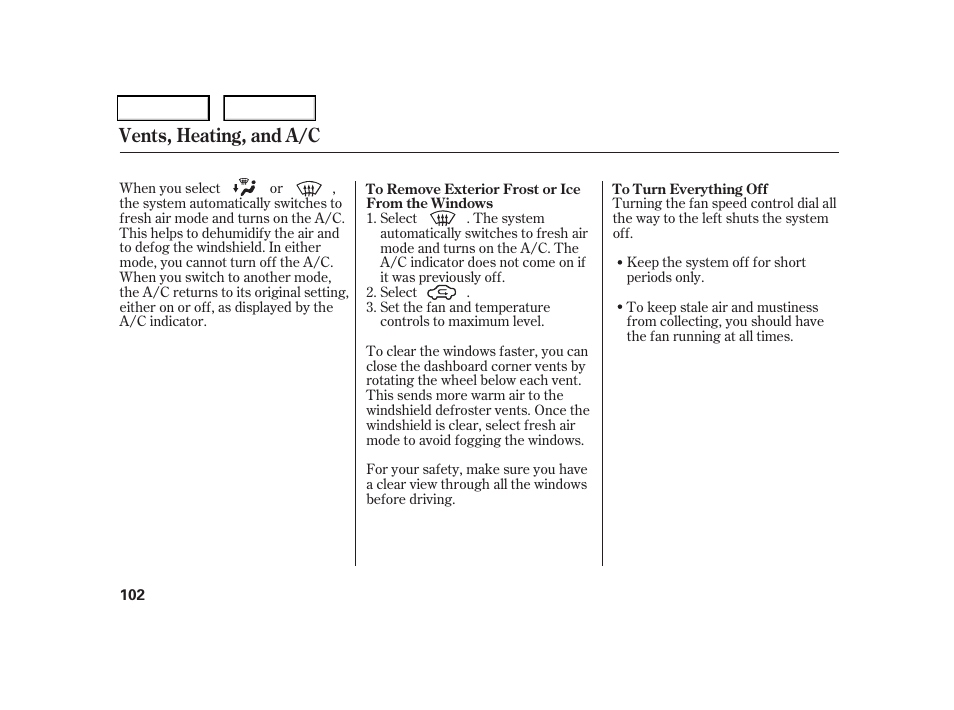 Vents, heating, and a/c | HONDA 2006 CR-V - Owner's Manual User Manual | Page 105 / 274