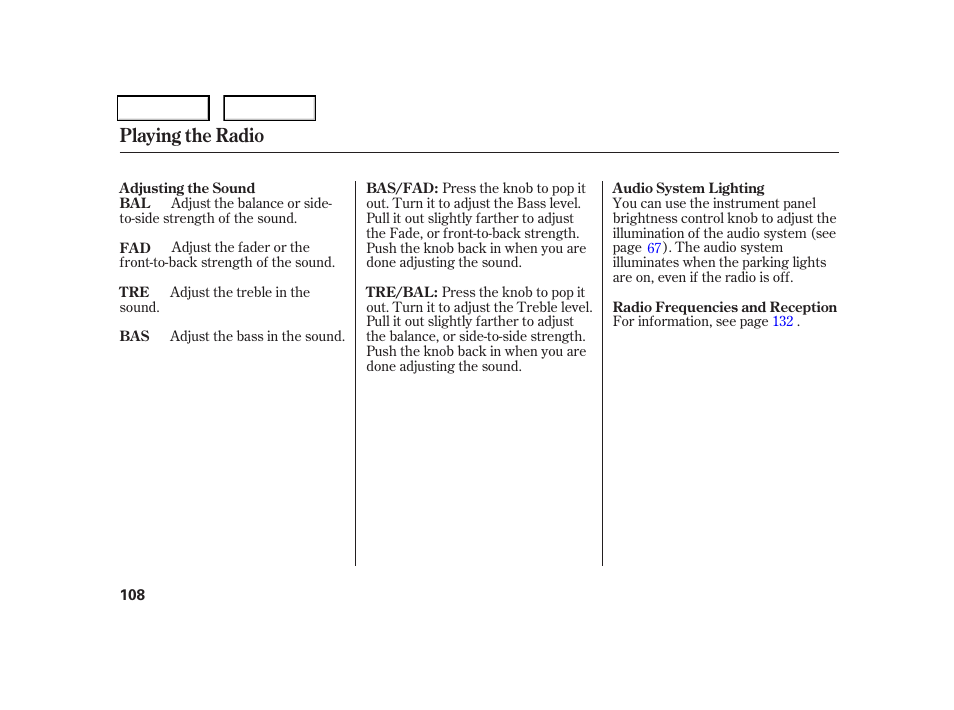 Playing the radio | HONDA 2006 CR-V - Owner's Manual User Manual | Page 111 / 274
