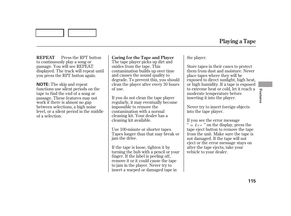 Playing a tape | HONDA 2006 CR-V - Owner's Manual User Manual | Page 118 / 274