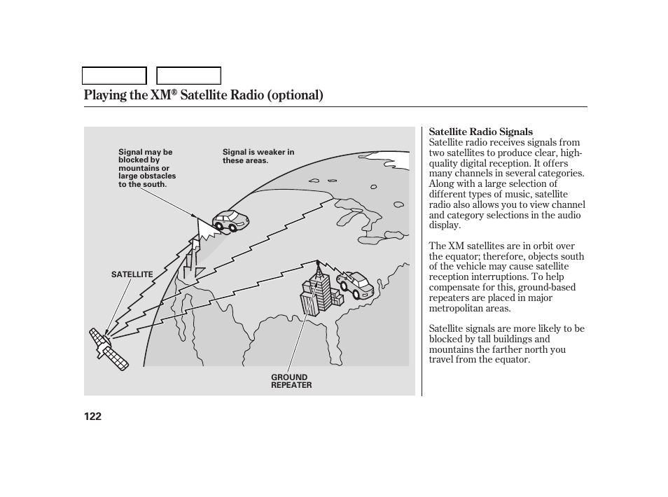 Playing the xm satellite radio (optional) | HONDA 2006 CR-V - Owner's Manual User Manual | Page 125 / 274